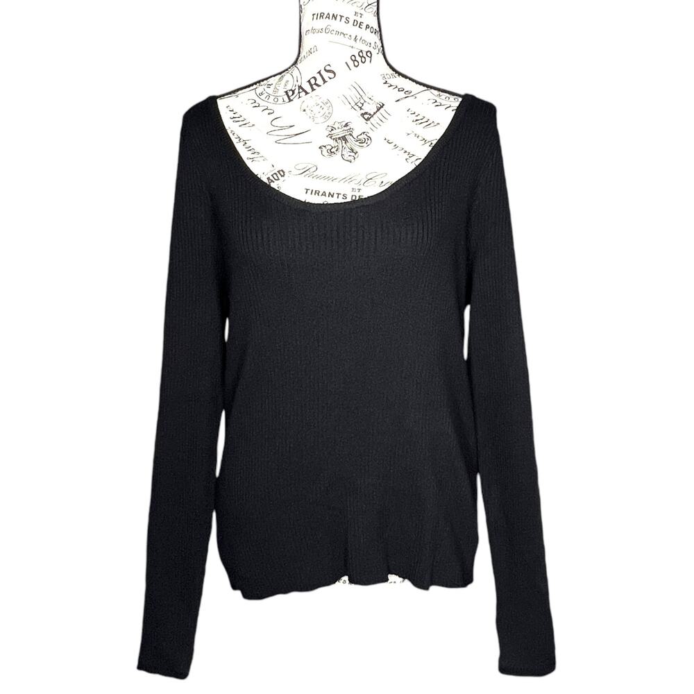 Universal Thread (XXL) Black Ribbed Long Sleeve Scoop Neck Top Soft Stretch